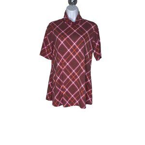 Isaac Mizrahi Live Womens Red Short Sleeves Checked Casual Tunic‎ Top Size XS